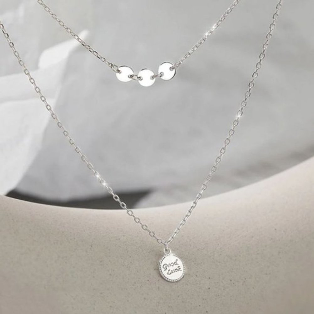 *925 Sterling Silver Coin Drop Layered Necklace - Picture 12 of 13